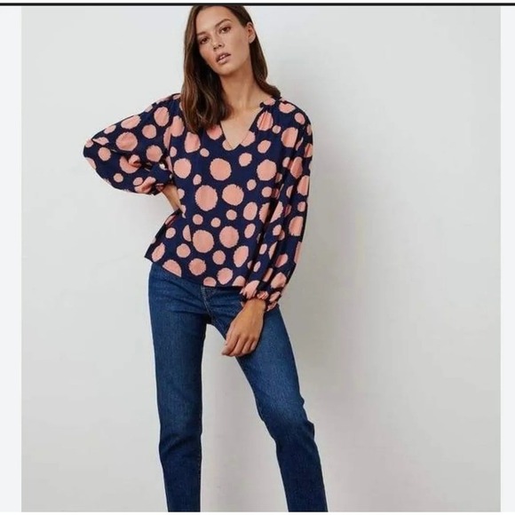 Velvet by Graham & Spencer Women Marjorie Printed Challis Blouse Top Blue Pink M - Picture 1 of 5